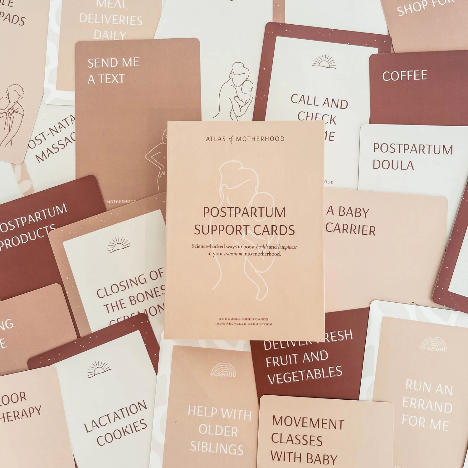 New Mum Postpartum Support Cards – 50-Card Deck for Practical Postpartum Support | Baby Shower and New Mum Gift